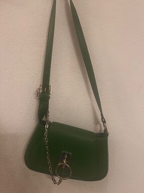 Green  Shoulder Bag  Silver Ring Detail Minimalist Chic Crossbody Purse